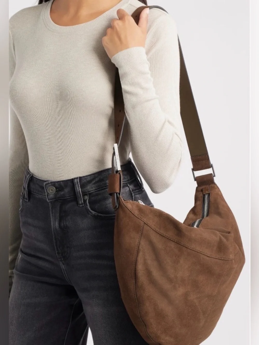 AllSaints Luna Suede Shoulder Bag Fango Brown